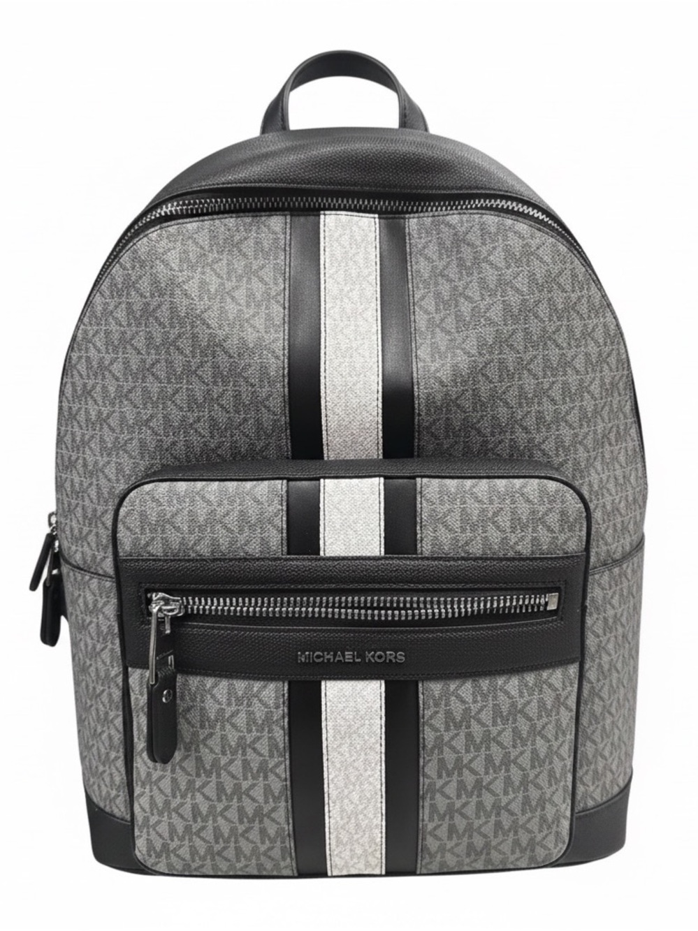 Michael Kors New with Tag Gray Logo Backpack with Black and White Stripes